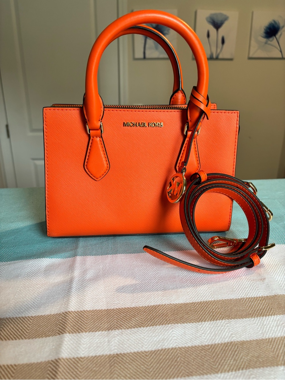Michael Kors Orange Saffiano Leather Satchel Crossbody
